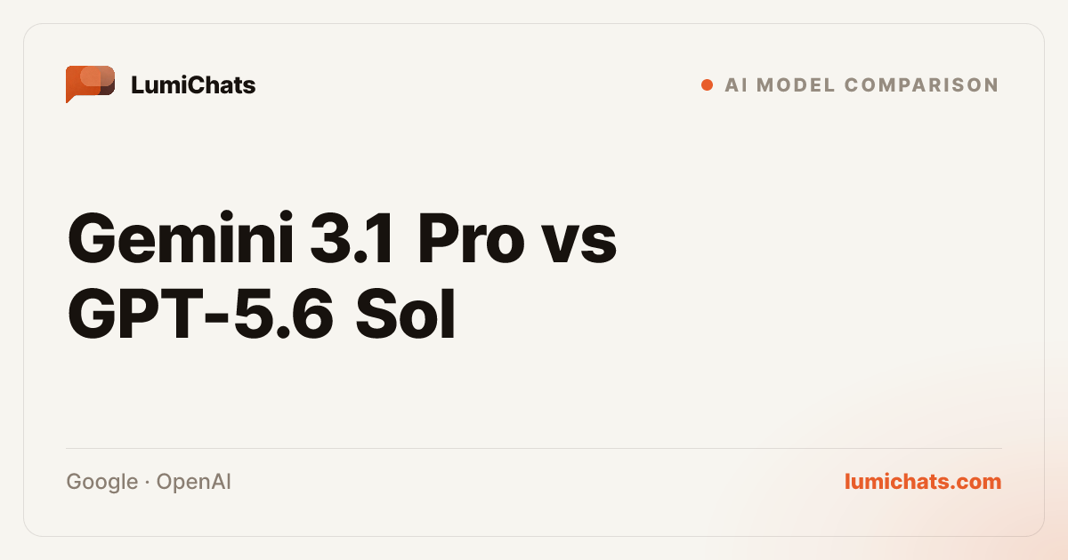 Gemini 3.1 Pro vs GPT-5.6 Sol: Which Wins? | LumiChats