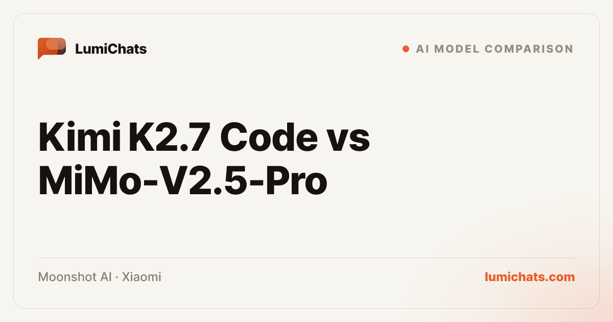 Kimi K2.7 Code vs MiMo-V2.5-Pro: Which Wins? | LumiChats